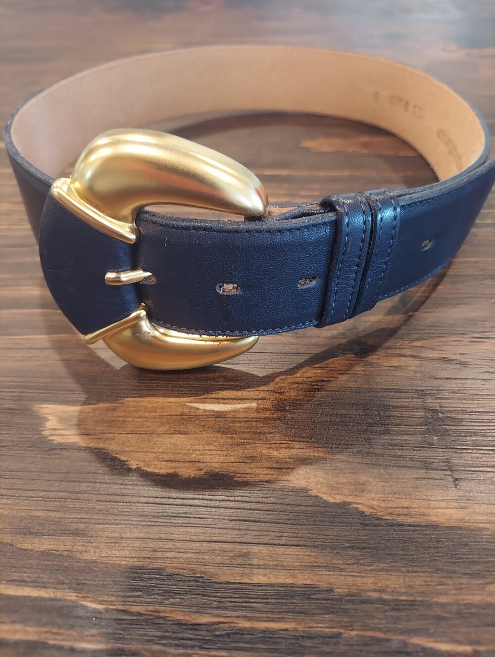 VTG Ginnie Johansen Women's Navy Belt with Gold Buckle